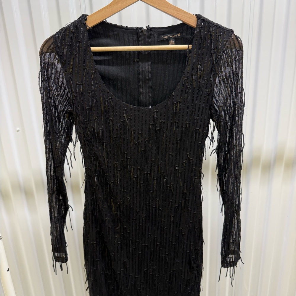 Vintage City Triangles Black Beaded Cocktail Dress Size Small
